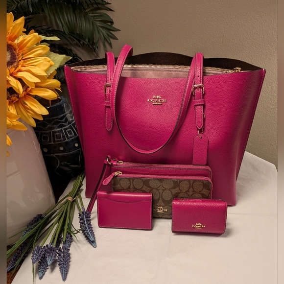 Coach Handbags - Coach Mollie Leather Tote and Accessory Set in CERISE PINK -NWT